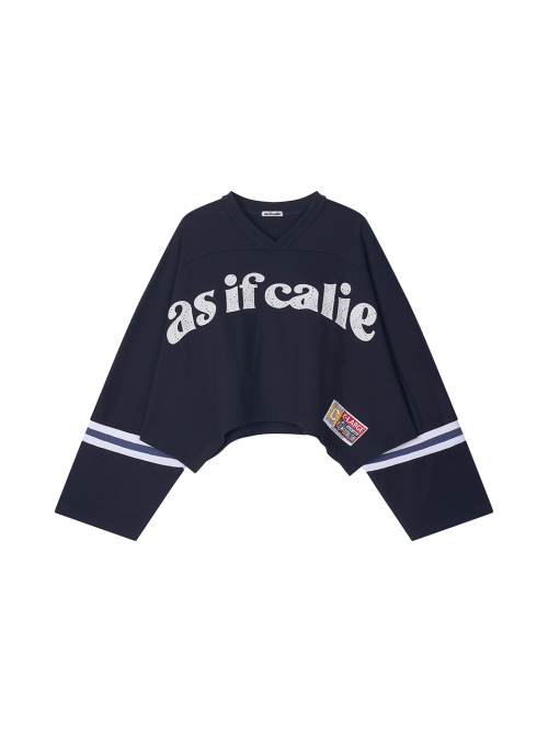 V-NECK LOGO CROP LONG SLEEVE NAVY