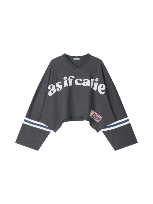V-NECK LOGO CROP LONG SLEEVE CHARCOAL