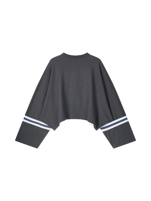 V-NECK LOGO CROP LONG SLEEVE CHARCOAL