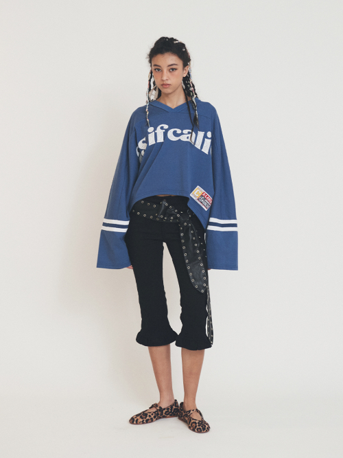 V-NECK LOGO CROP LONG SLEEVE BLUE