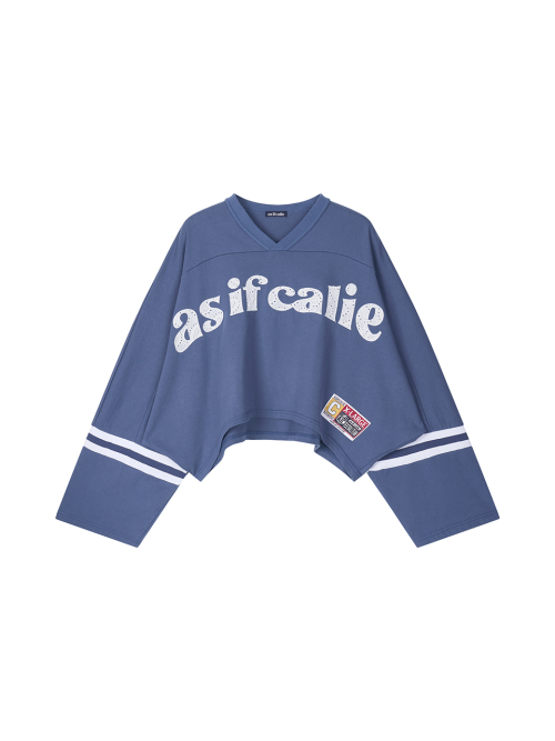 V-NECK LOGO CROP LONG SLEEVE BLUE