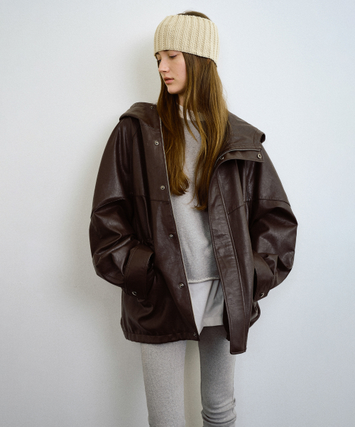 PHILO FAUX LEATHER JACKET (DARK BROWN)