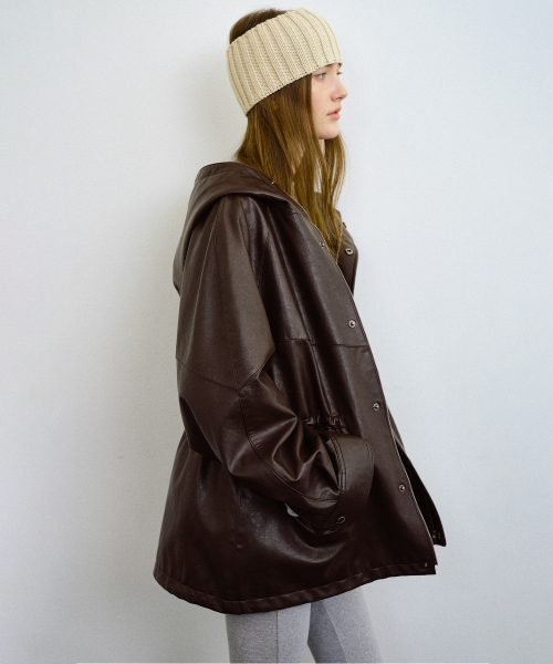 PHILO FAUX LEATHER JACKET (DARK BROWN)