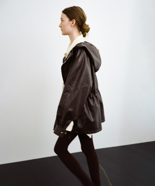 PHILO FAUX LEATHER JACKET (DARK BROWN)