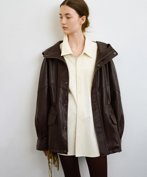 PHILO FAUX LEATHER JACKET (DARK BROWN)