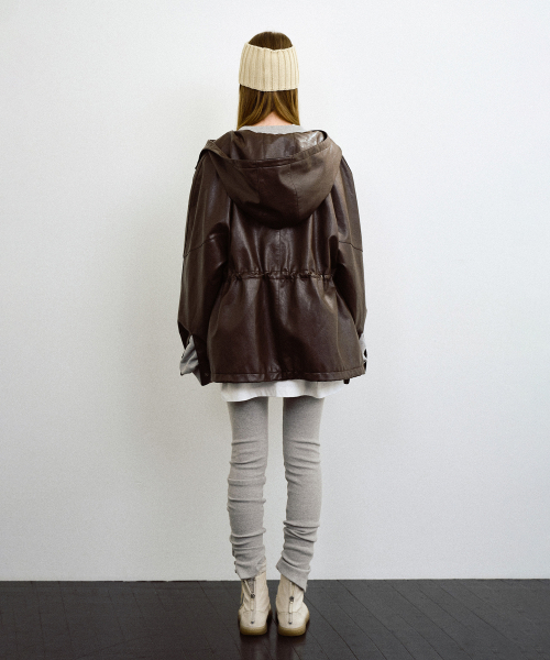 PHILO FAUX LEATHER JACKET (DARK BROWN)