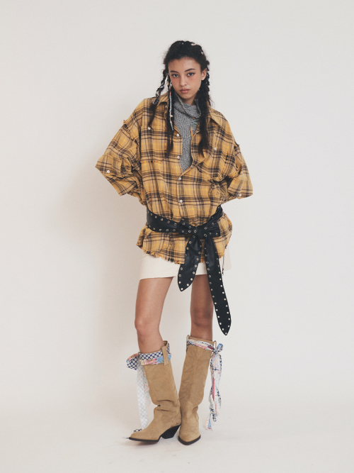 RAW EDGE CARGO CHECK SHIRT YELLOW