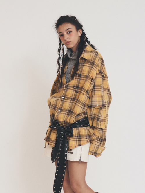 RAW EDGE CARGO CHECK SHIRT YELLOW