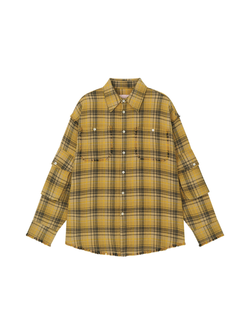 RAW EDGE CARGO CHECK SHIRT YELLOW