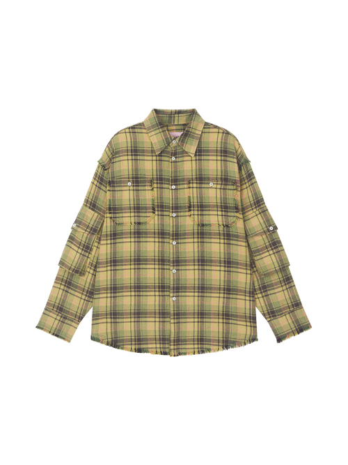 RAW EDGE CARGO CHECK SHIRT GREEN