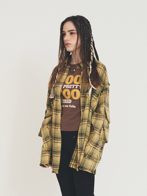 RAW EDGE CARGO CHECK SHIRT GREEN