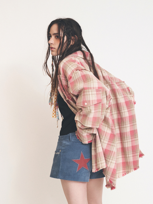 RAW EDGE CARGO CHECK SHIRT PINK