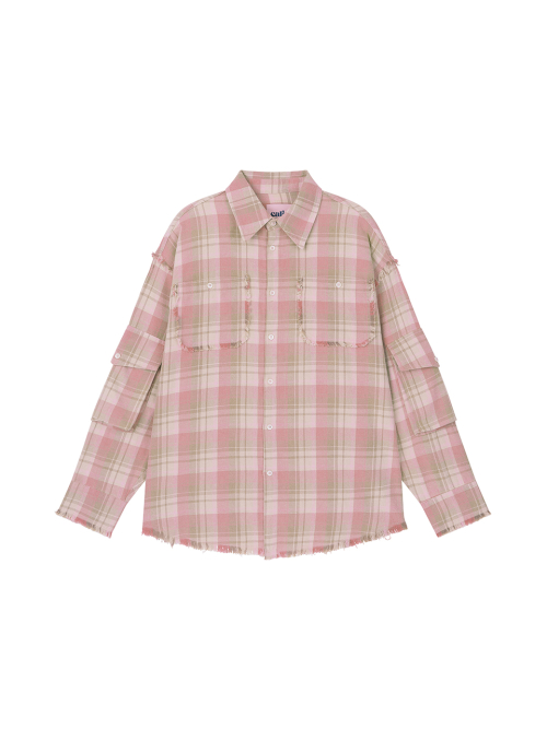 RAW EDGE CARGO CHECK SHIRT PINK