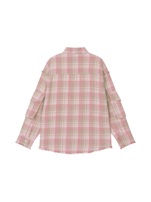 RAW EDGE CARGO CHECK SHIRT PINK
