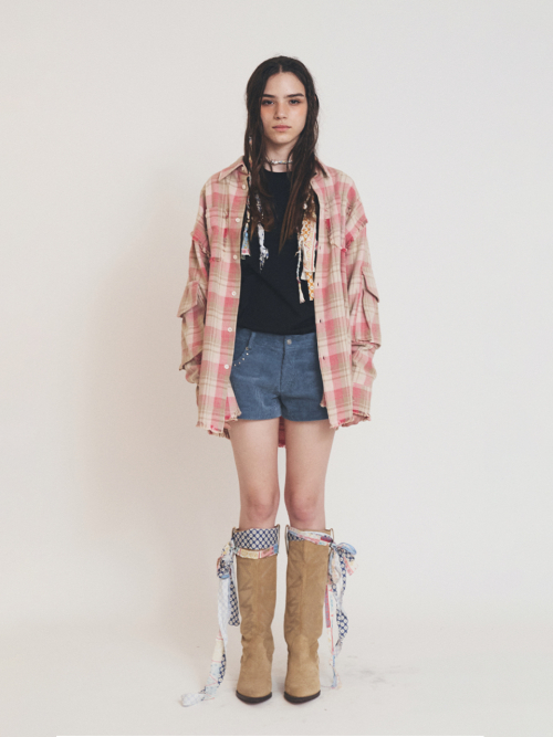 RAW EDGE CARGO CHECK SHIRT PINK