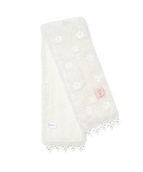 [X SUSAN FANG] FURRY BUBBLE FLOWER SCARF - WHITE