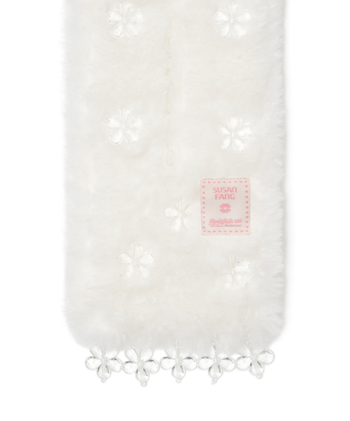 [X SUSAN FANG] FURRY BUBBLE FLOWER SCARF - WHITE