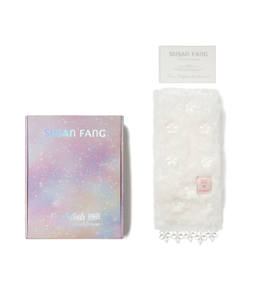 [X SUSAN FANG] FURRY BUBBLE FLOWER SCARF - WHITE