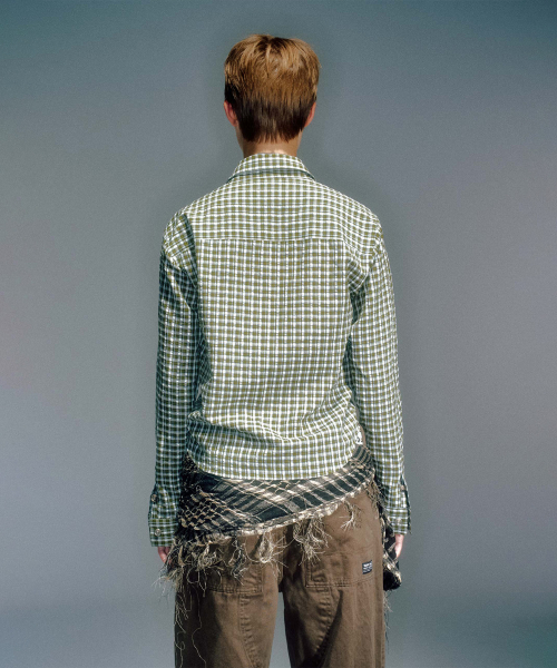 NIA BUTTON CHECK SHIRTS KHAKI