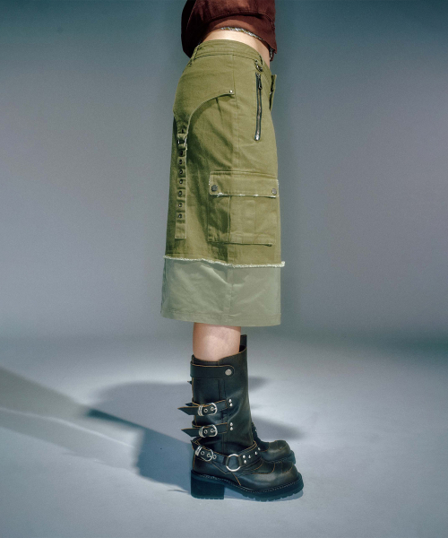 WIFFY CARGO MIDI SKIRT KHAKI