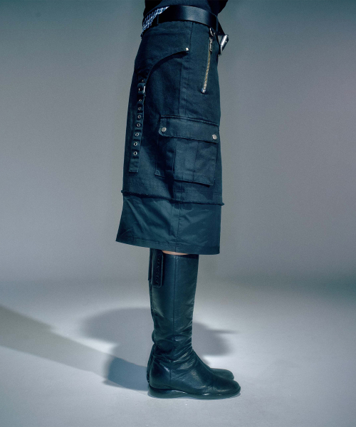 WIFFY CARGO MIDI SKIRT BLACK