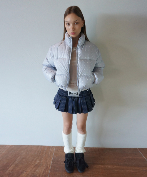 Polka Cropped Puffer Down Baby Blue