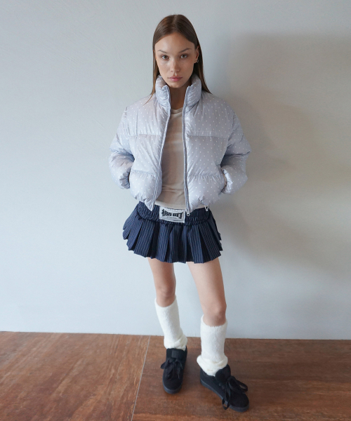 Polka Cropped Puffer Down Baby Blue