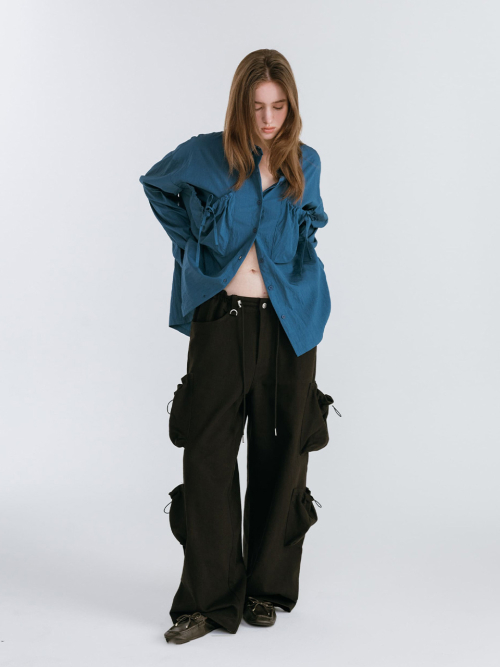 SHIRRING POCKET SHIRT / BLUE