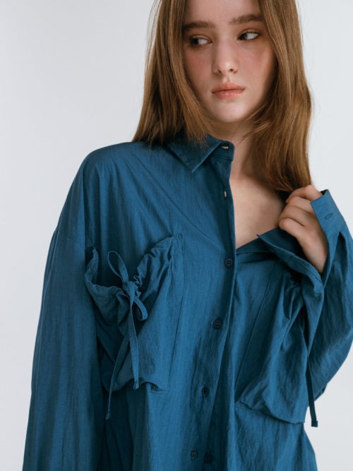 SHIRRING POCKET SHIRT / BLUE