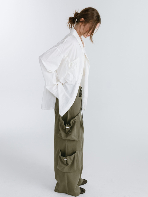 SHIRRING POCKET SHIRT / WHITE