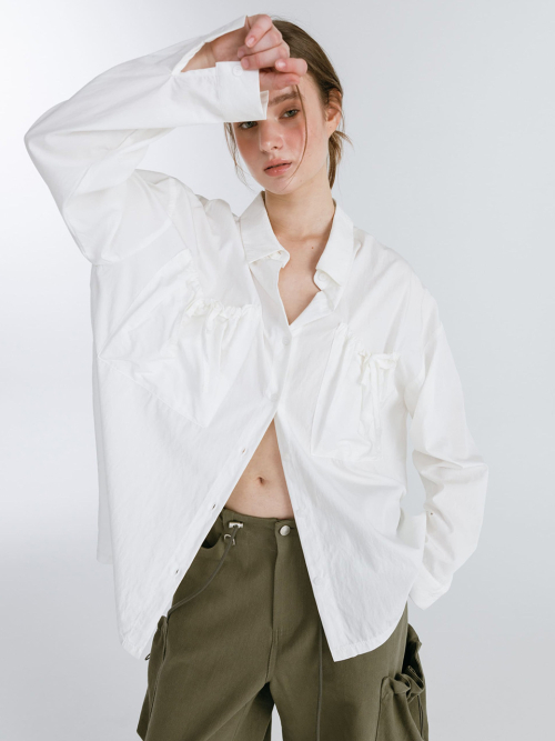 SHIRRING POCKET SHIRT / WHITE