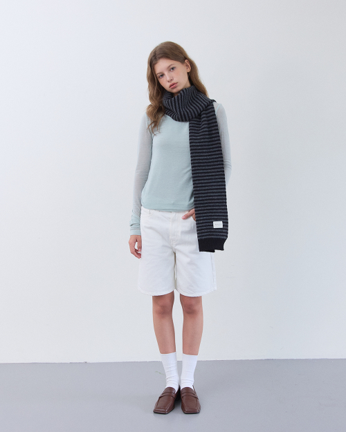 Stripe Knit muffler (charcoal black)