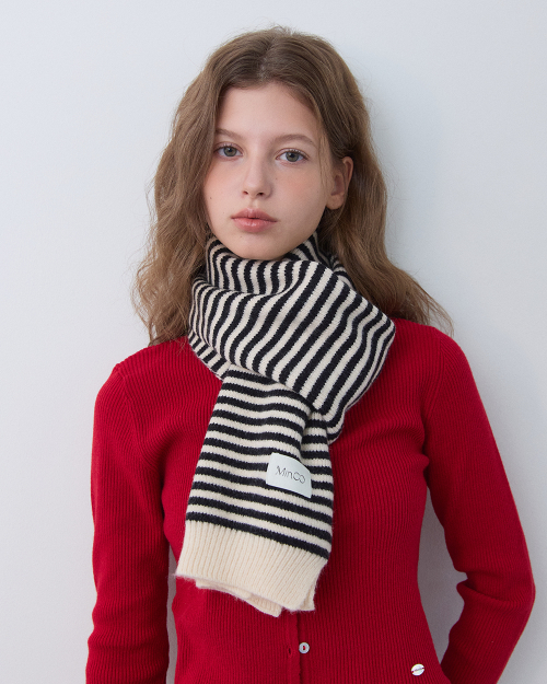 Stripe Knit muffler (ivory black)