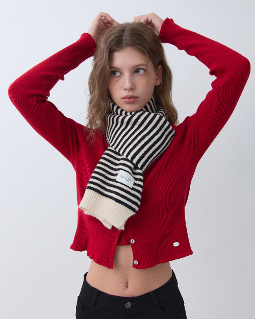 Stripe Knit muffler (ivory black)