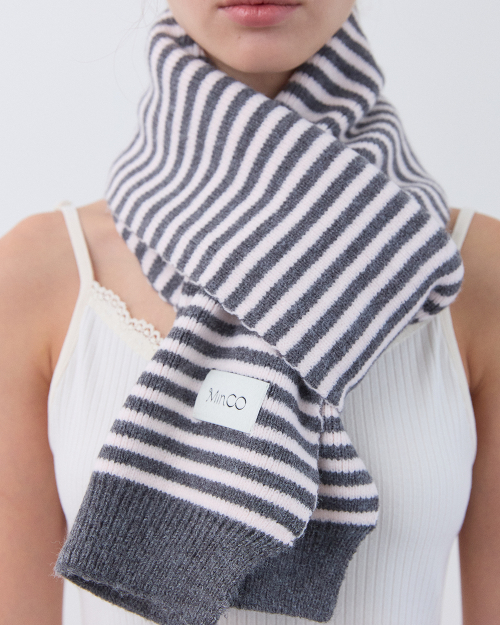 Stripe Knit muffler (pink gray)