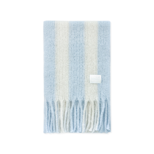Rolling stripe knit muffler (blue ivory)