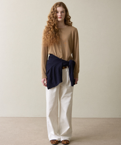 gold button cash cardigan beige