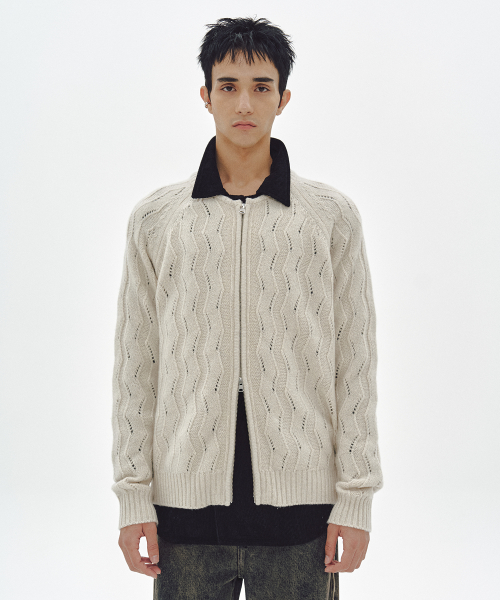 WAVY ZIP CARDIGAN (IVORY)
