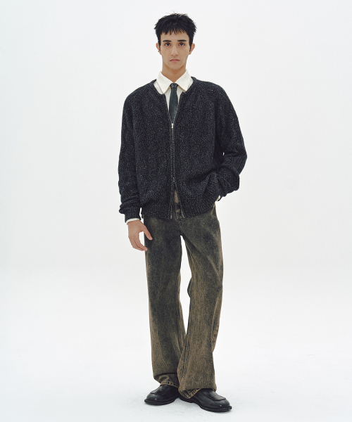 WAVY ZIP CARDIGAN (BLACK)