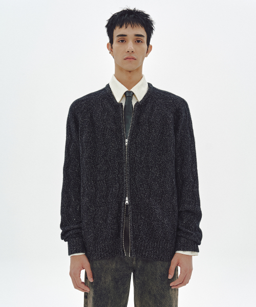 WAVY ZIP CARDIGAN (BLACK)