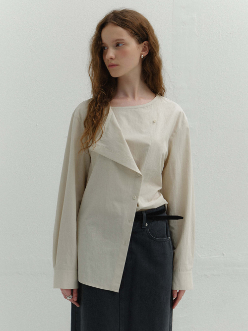 Cowl-Neck Diagonal-Button Blouse NEW5AB826