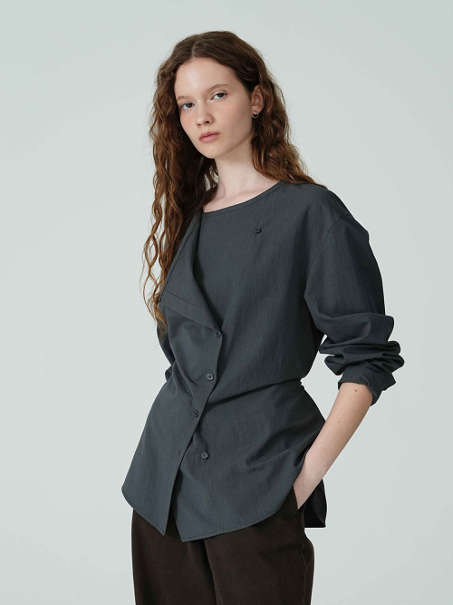 Cowl-Neck Diagonal-Button Blouse NEW5AB826