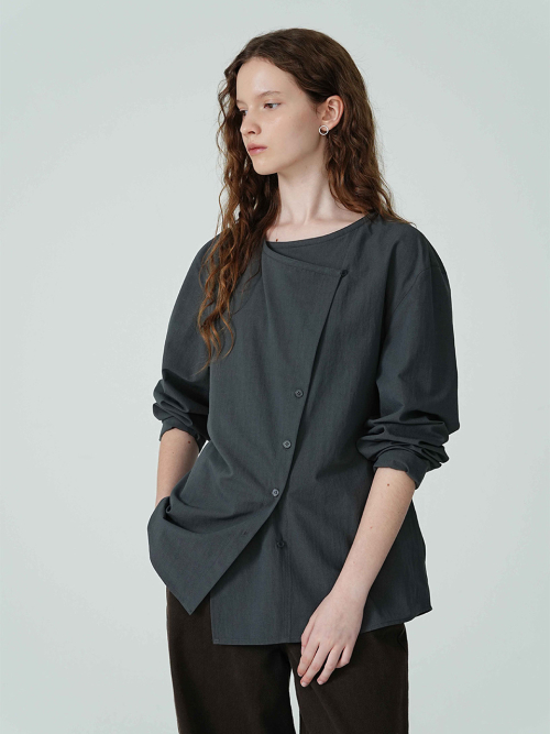 Cowl-Neck Diagonal-Button Blouse NEW5AB826