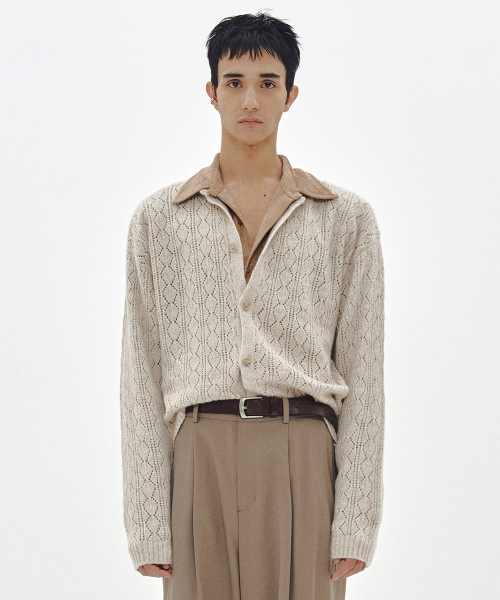 CASHMERE CROCHET CARDIGAN (BEIGE)