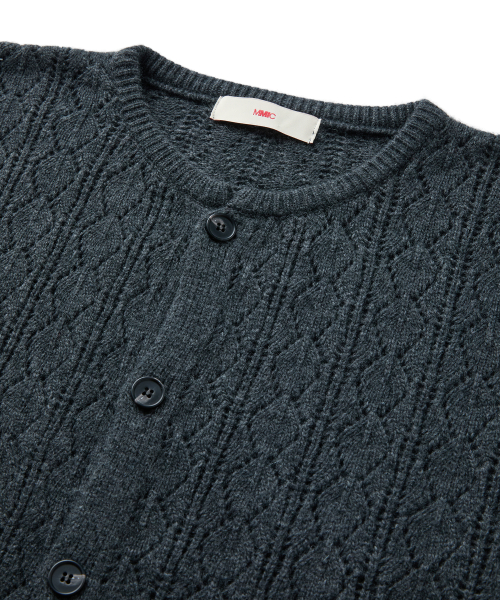 CASHMERE CROCHET CARDIGAN (CHARCOAL)