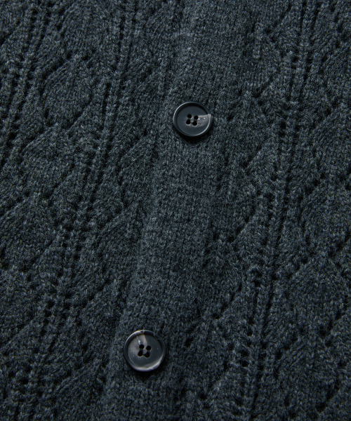 CASHMERE CROCHET CARDIGAN (CHARCOAL)