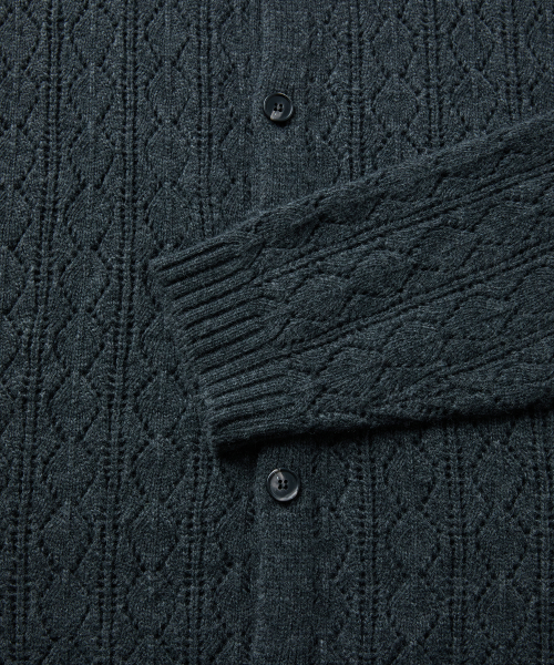 CASHMERE CROCHET CARDIGAN (CHARCOAL)