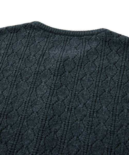 CASHMERE CROCHET CARDIGAN (CHARCOAL)