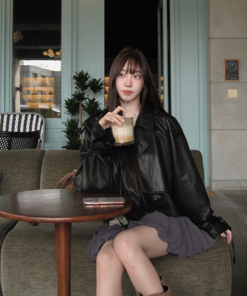 LEATHER STRAP TRENCH JACKET / BLACK