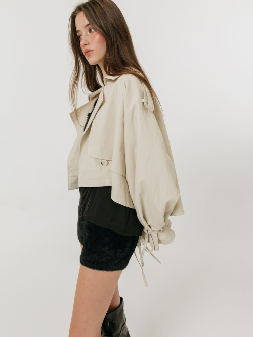 LEATHER STRAP TRENCH JACKET / IVORY